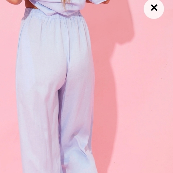 NWT Pretty Little Thing pale blue linen blend drawstring extreme wide leg pants - Picture 2 of 8